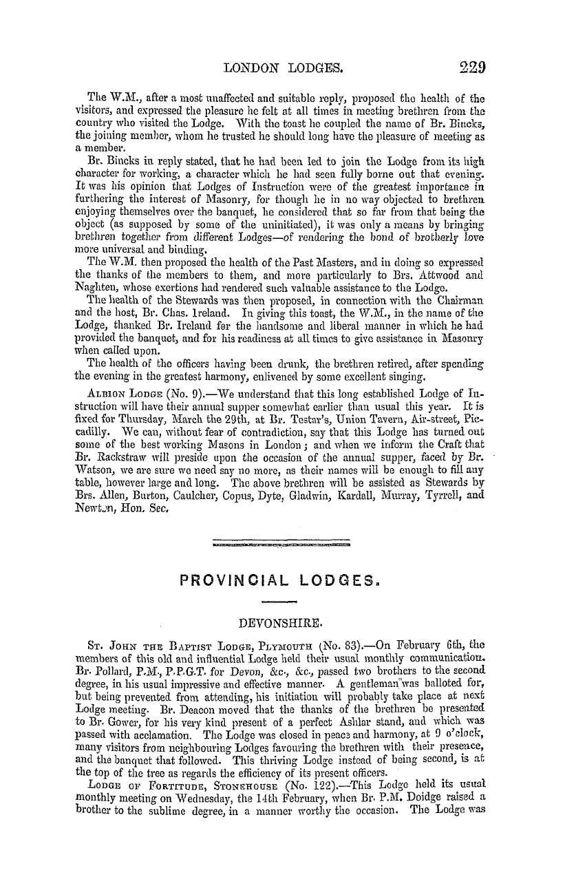 The Masonic Mirror: 1855-03-01 - New Provincial Grand Masters.