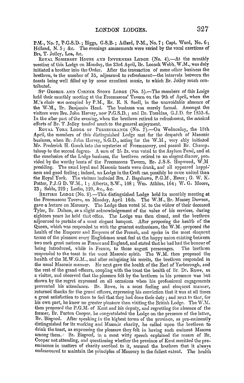 The Masonic Mirror: 1855-05-01 - Masonic Intelligence.