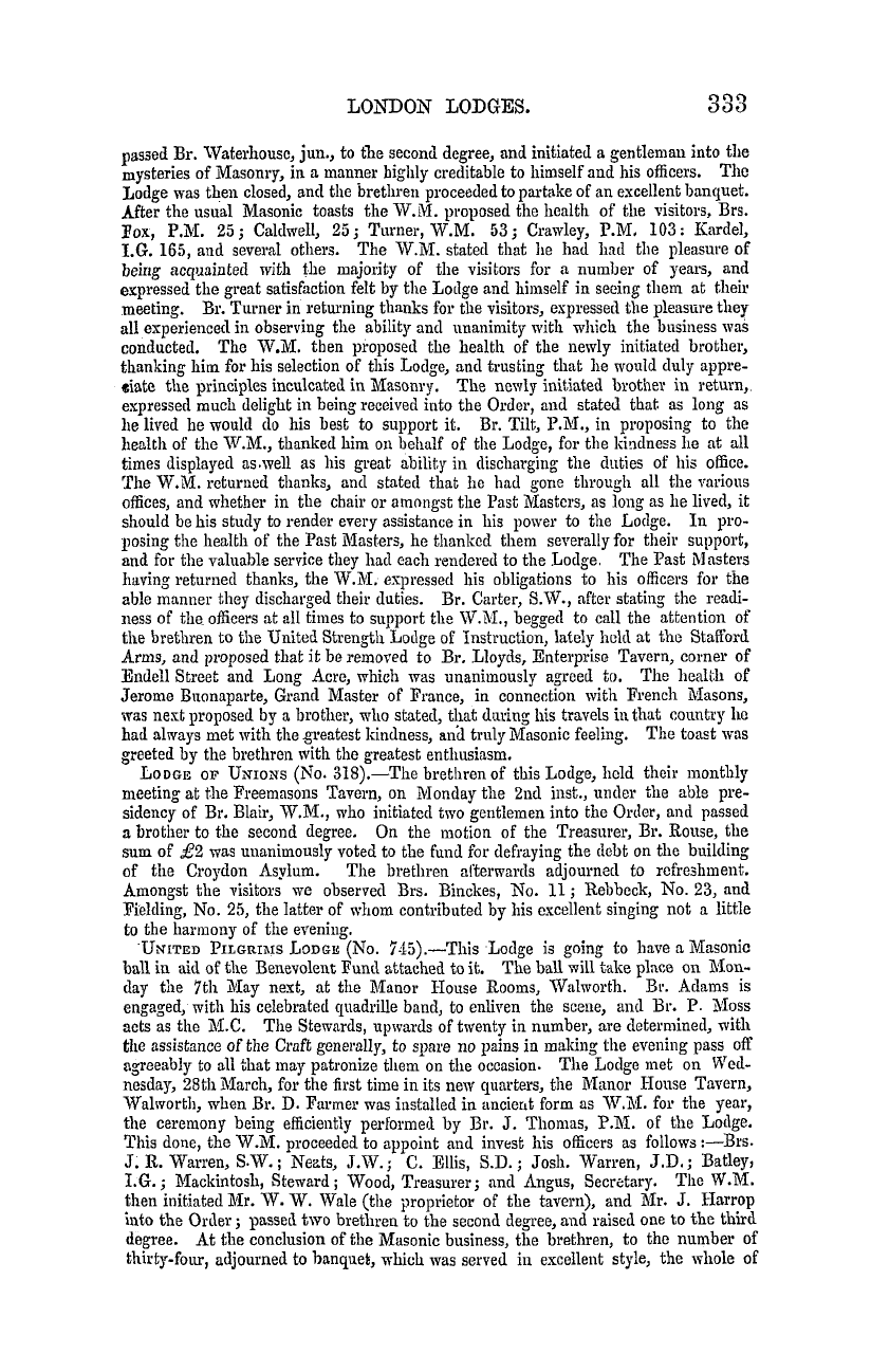 The Masonic Mirror: 1855-05-01 - Masonic Intelligence.