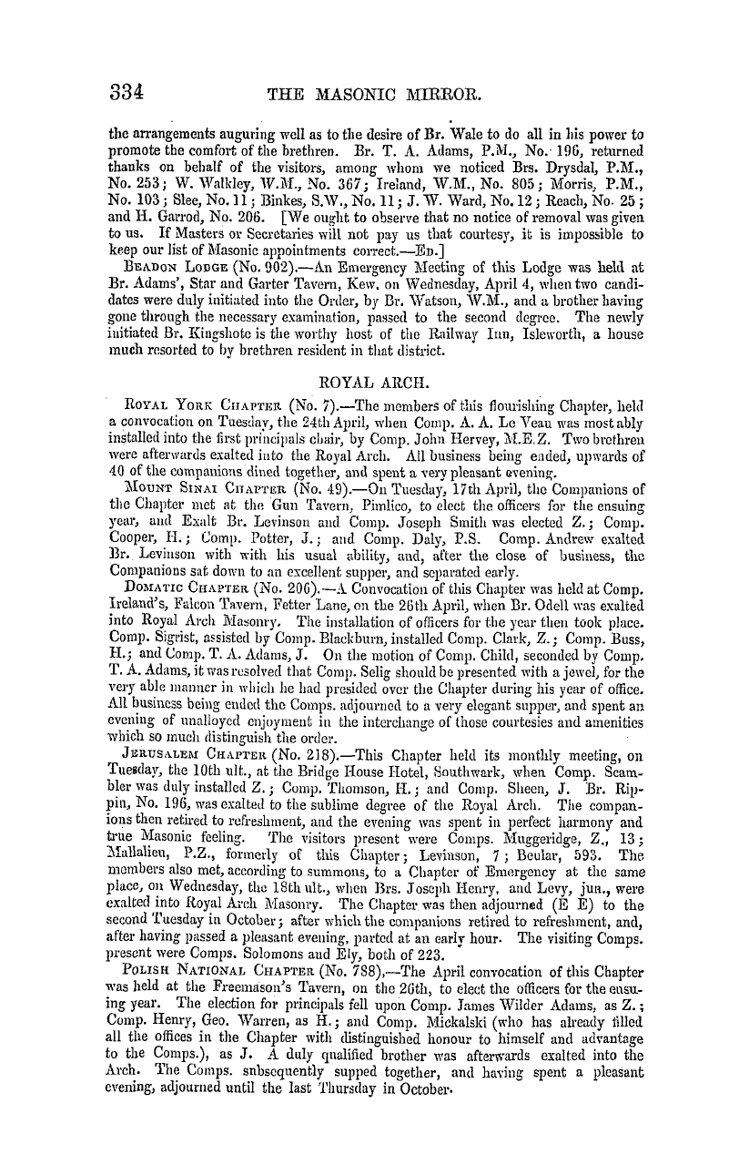 The Masonic Mirror: 1855-05-01 - Masonic Intelligence.