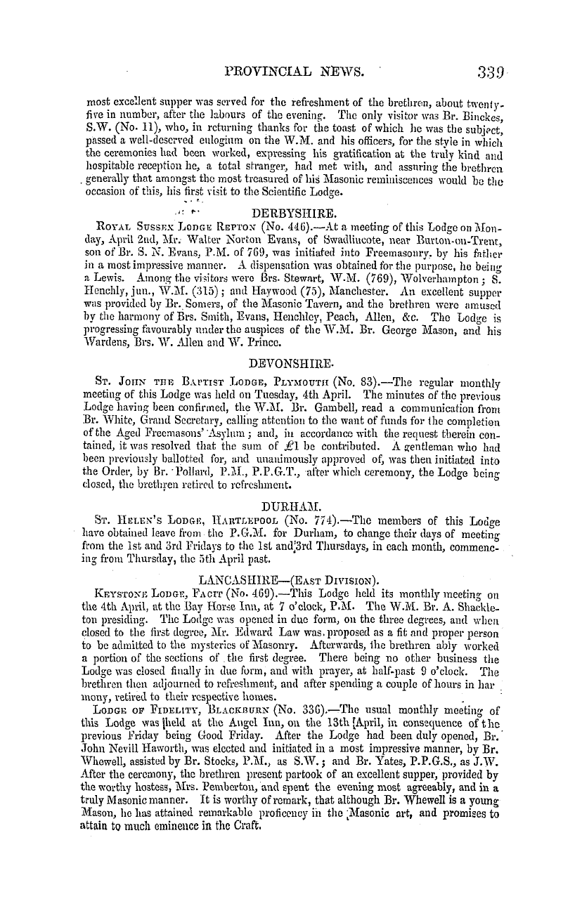 The Masonic Mirror: 1855-05-01 - Provincial Lodges.