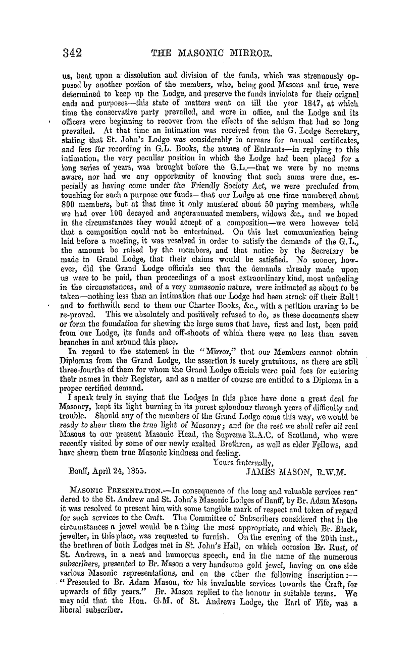 The Masonic Mirror: 1855-05-01 - Scotland.