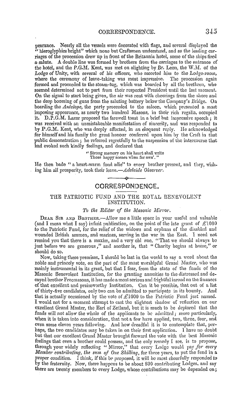 The Masonic Mirror: 1855-05-01 - Correspondence.