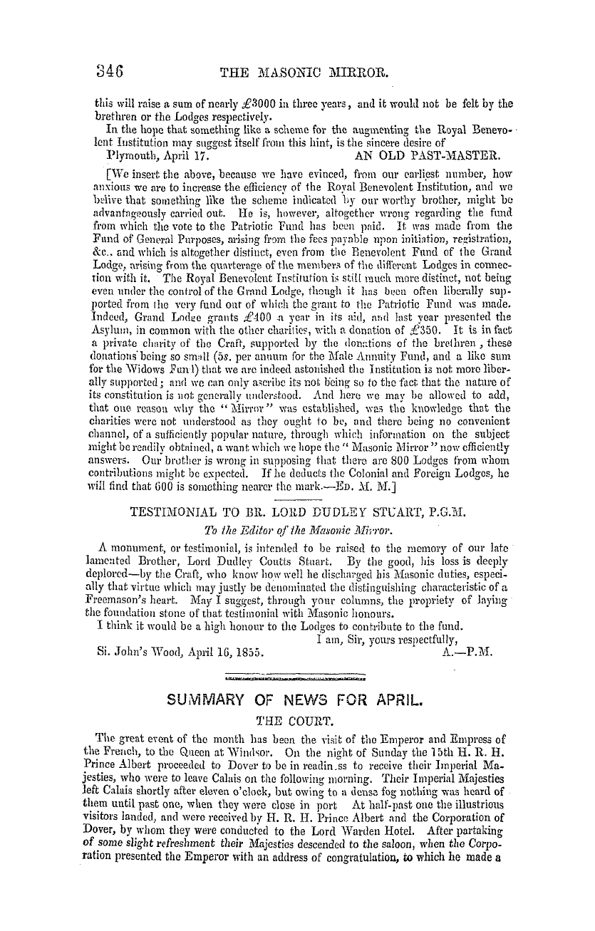 The Masonic Mirror: 1855-05-01 - Correspondence.