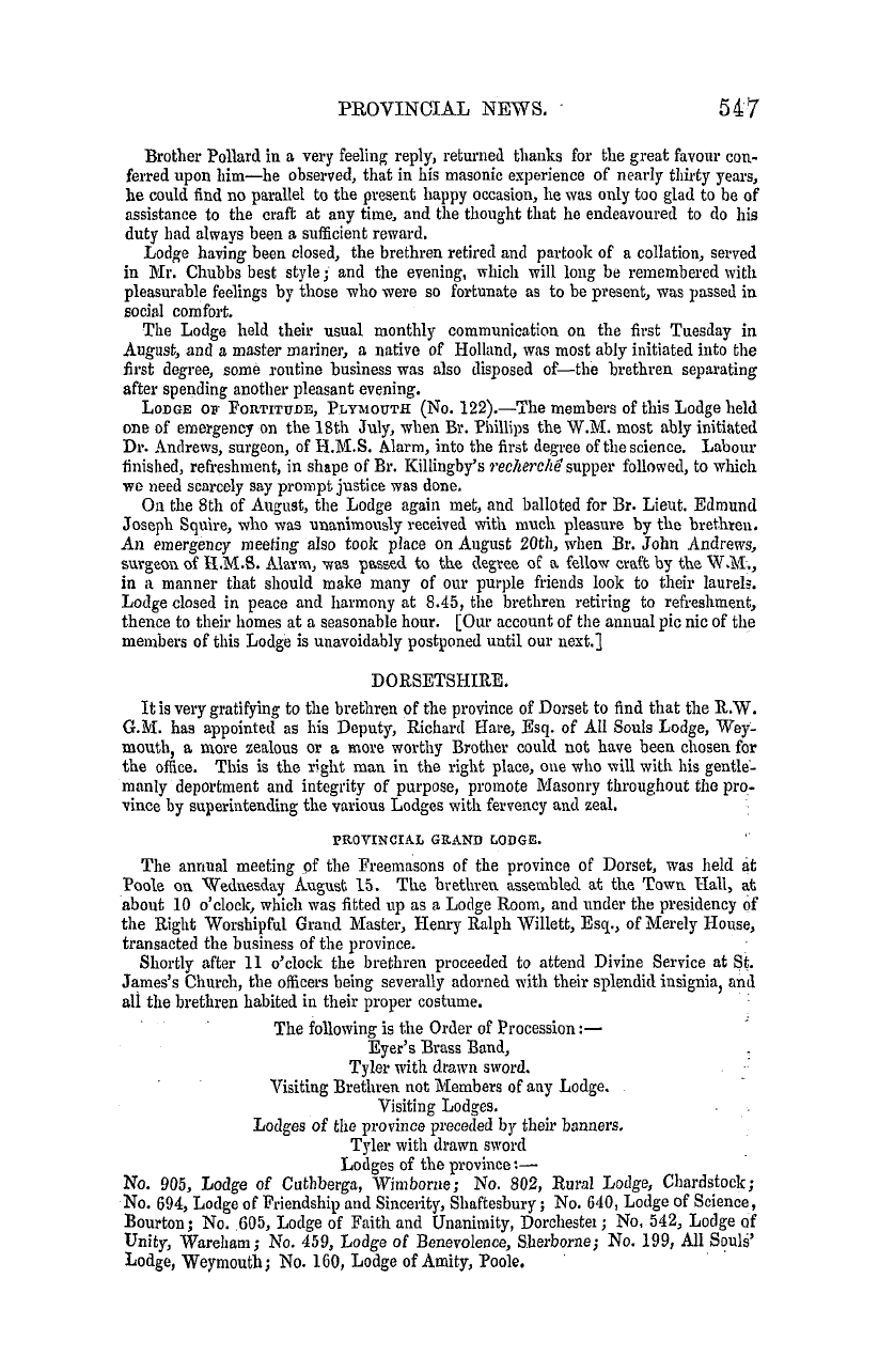 The Masonic Mirror: 1855-09-01 - Provincial Lodges.