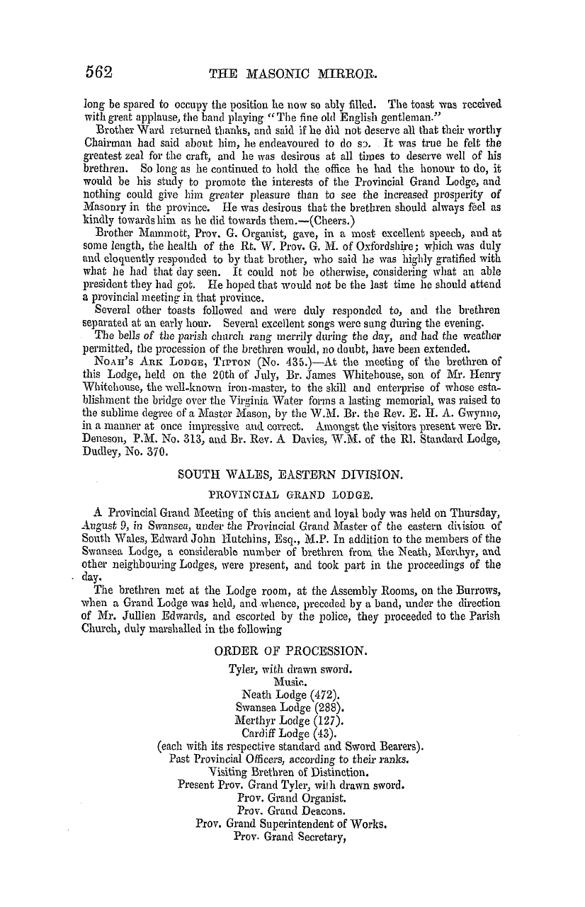 The Masonic Mirror: 1855-09-01 - Provincial Lodges.