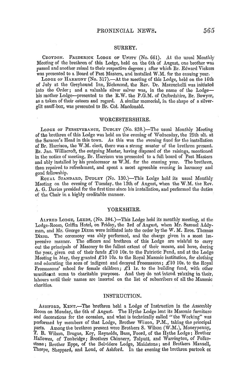 The Masonic Mirror: 1855-09-01 - Provincial Lodges.