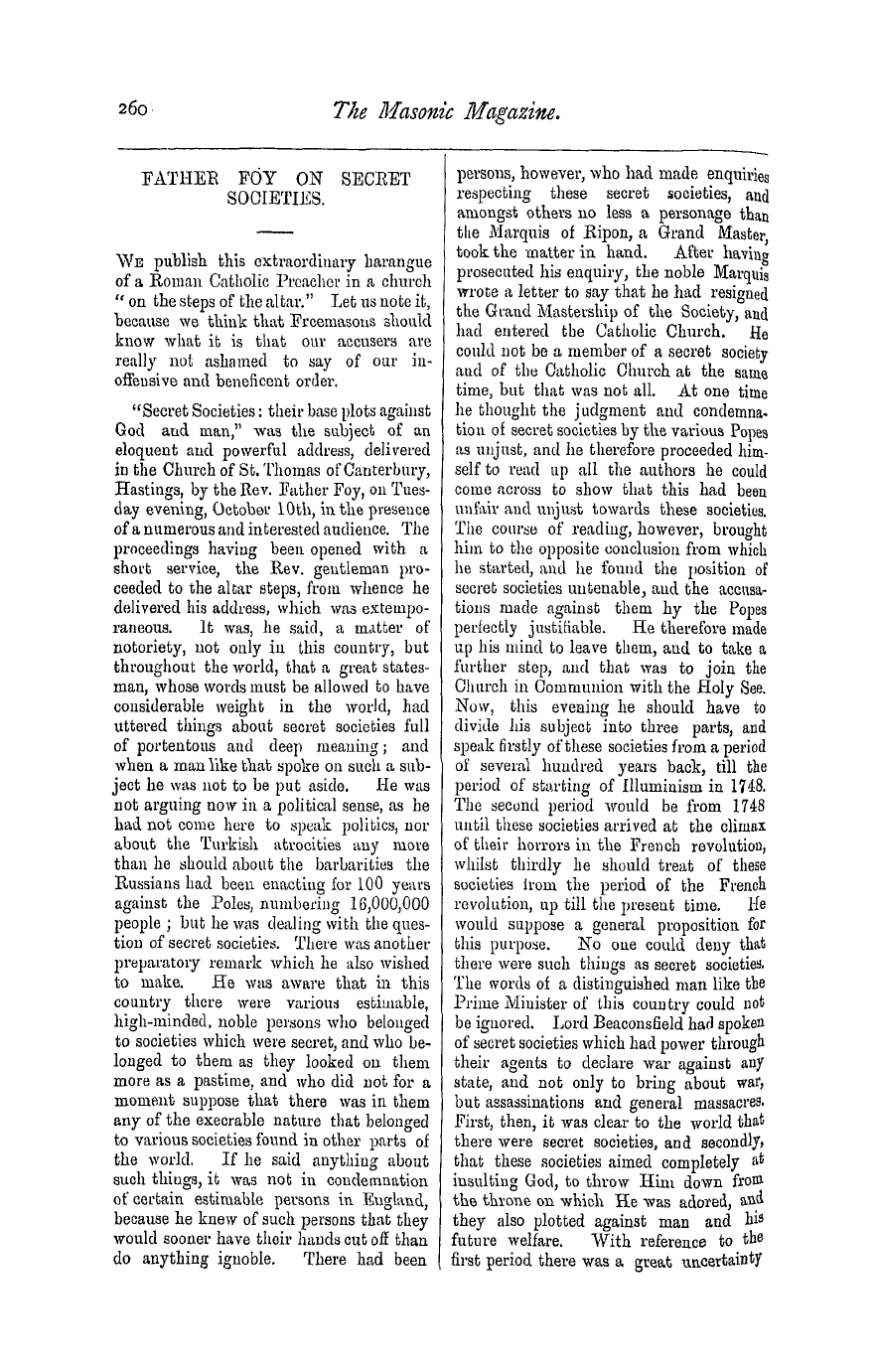 The Masonic Magazine: 1876-12-01 - Father Foy On Secret Societies.