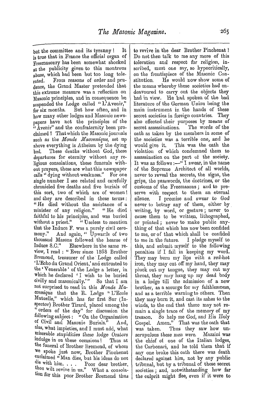 The Masonic Magazine: 1876-12-01 - Father Foy On Secret Societies.