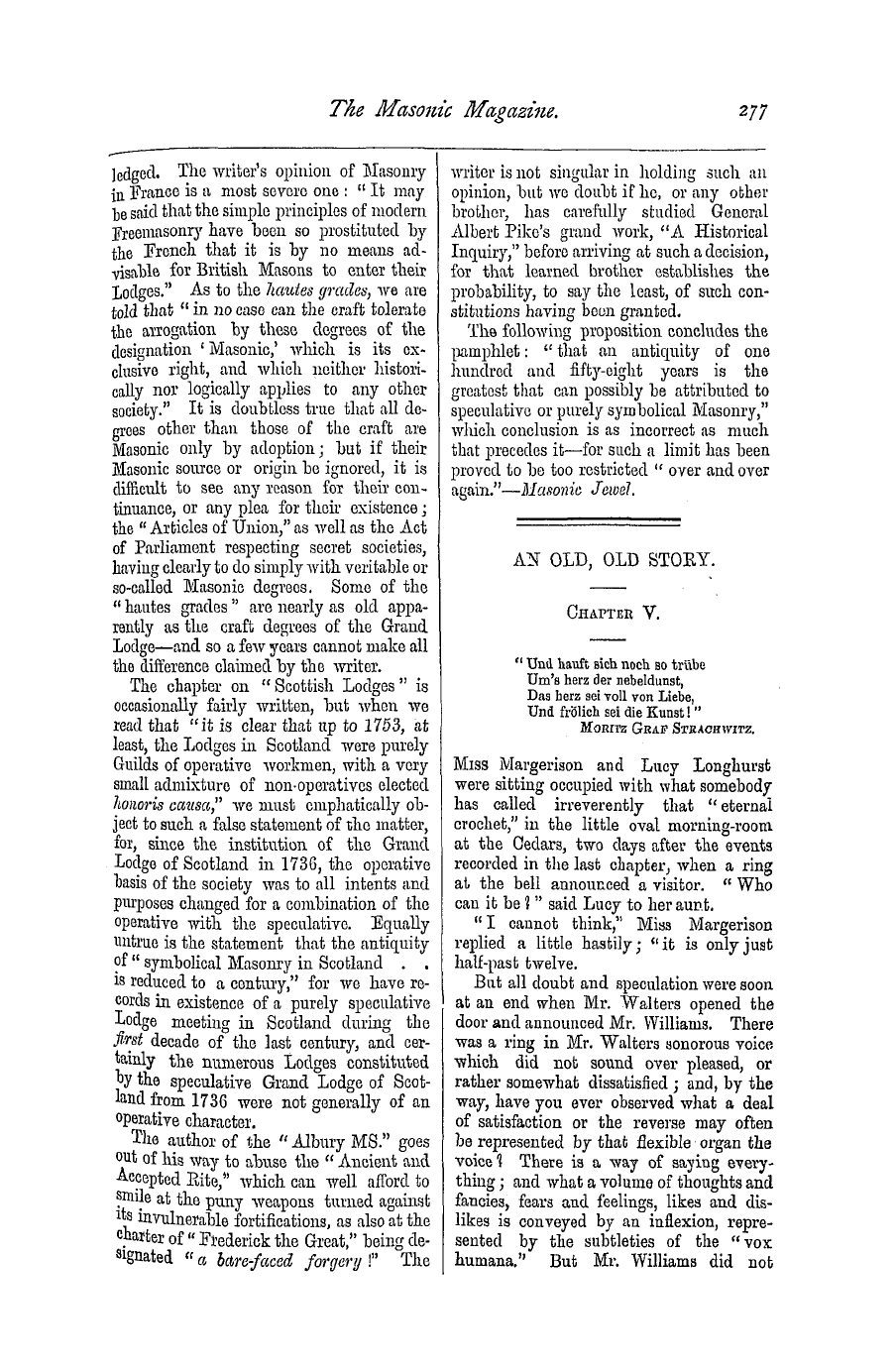 The Masonic Magazine: 1876-12-01 - An Old, Old Story.