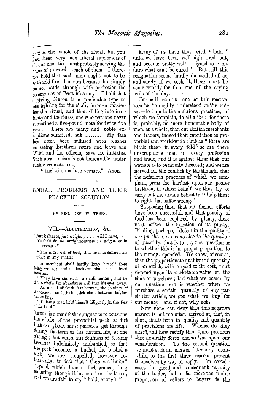 The Masonic Magazine: 1876-12-01 - Social Problems And Their Peaceful Solution.