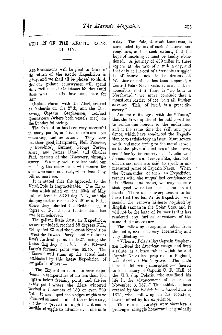 The Masonic Magazine: 1876-12-01 - Return Of The Arctic Expedition.