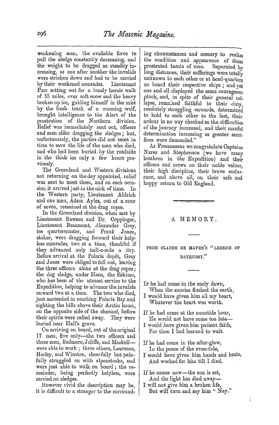 The Masonic Magazine: 1876-12-01 - Return Of The Arctic Expedition.