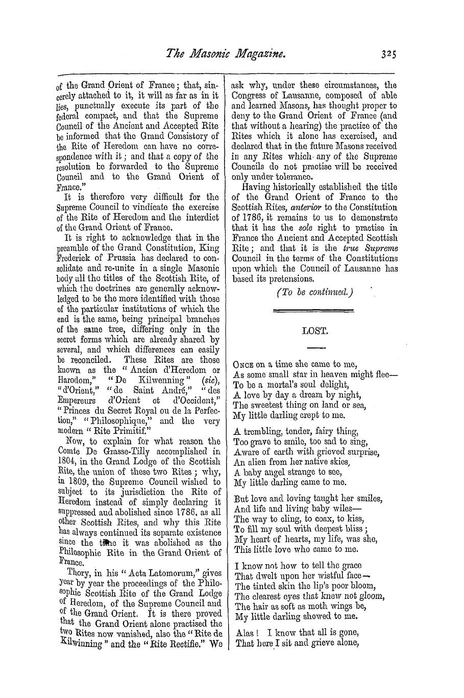 The Masonic Magazine: 1876-12-01 - Lost.