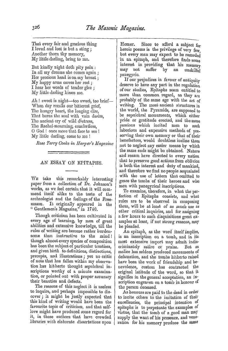 The Masonic Magazine: 1876-12-01 - An Essay On Epitaphs.