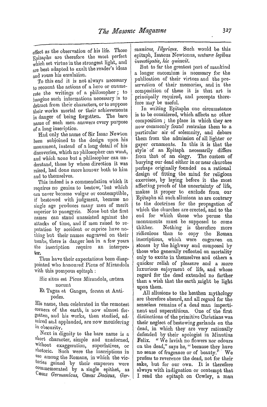 The Masonic Magazine: 1876-12-01 - An Essay On Epitaphs.