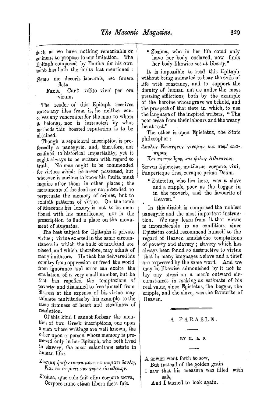 The Masonic Magazine: 1876-12-01 - A Parable.