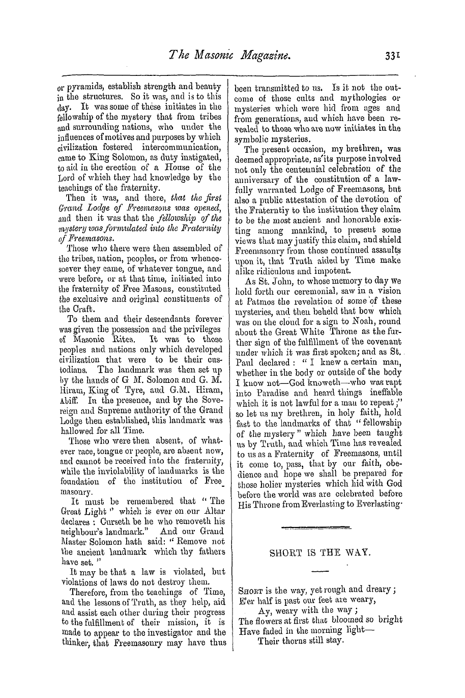 The Masonic Magazine: 1876-12-01 - Address Of P.G.M. Bro. Hon. Richard Vaux, At Centennial Of American Union Lodge.