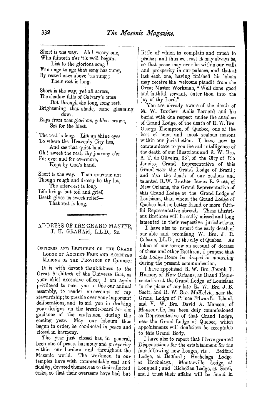 The Masonic Magazine: 1876-12-01 - Address Of The Grand Master, J. H. Graham, L.L.D., &C.