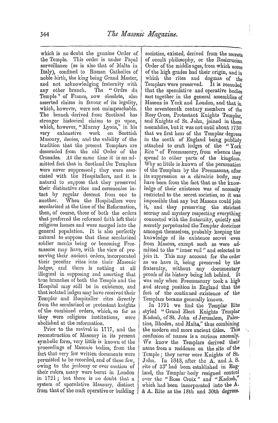 The Masonic Magazine: 1876-12-01 - Address Of The V. H. And E. Sir Kt. Col. W. J. B. Macleod Moore, Of The Grand Cross Of The Temple, Grand Prior Of The Dominion Of Canada,