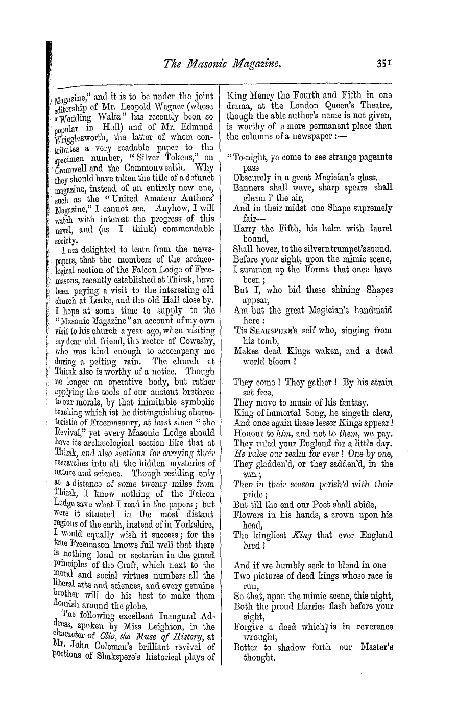 The Masonic Magazine: 1876-12-01 - Notes On Literature, Science And Art.