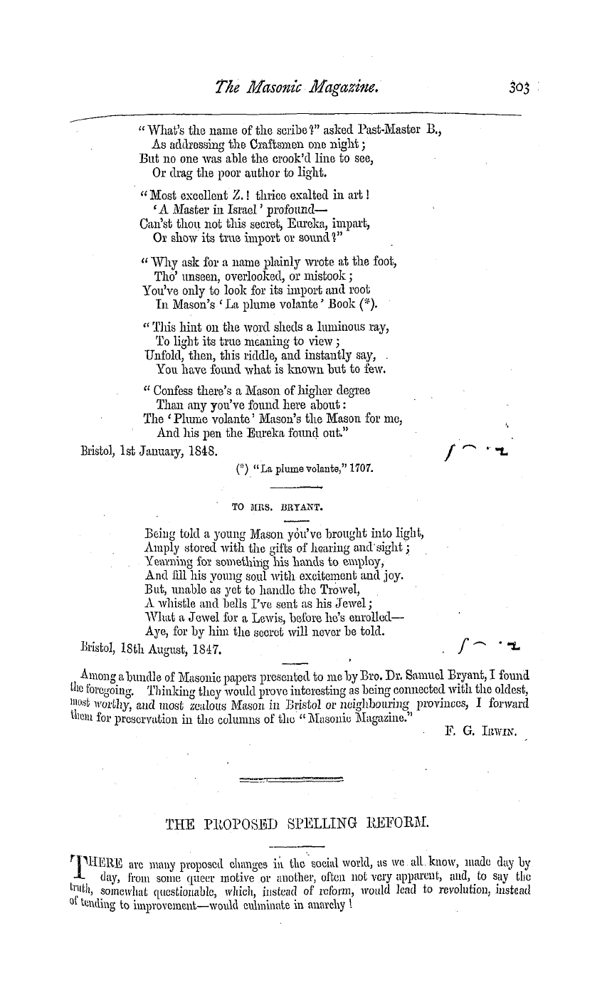 The Masonic Magazine: 1877-12-01 - The Proposed Spelling Reform.