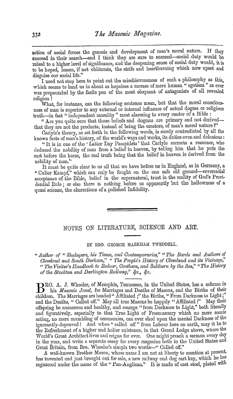 The Masonic Magazine: 1877-12-01 - Notes On Literature, Science And Art.