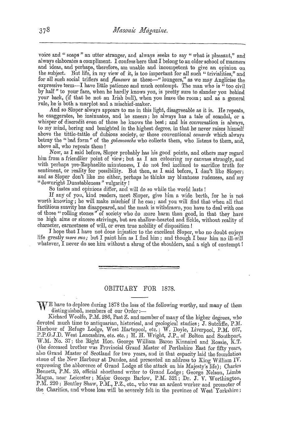 The Masonic Magazine: 1879-02-01 - Obituary For 1878.