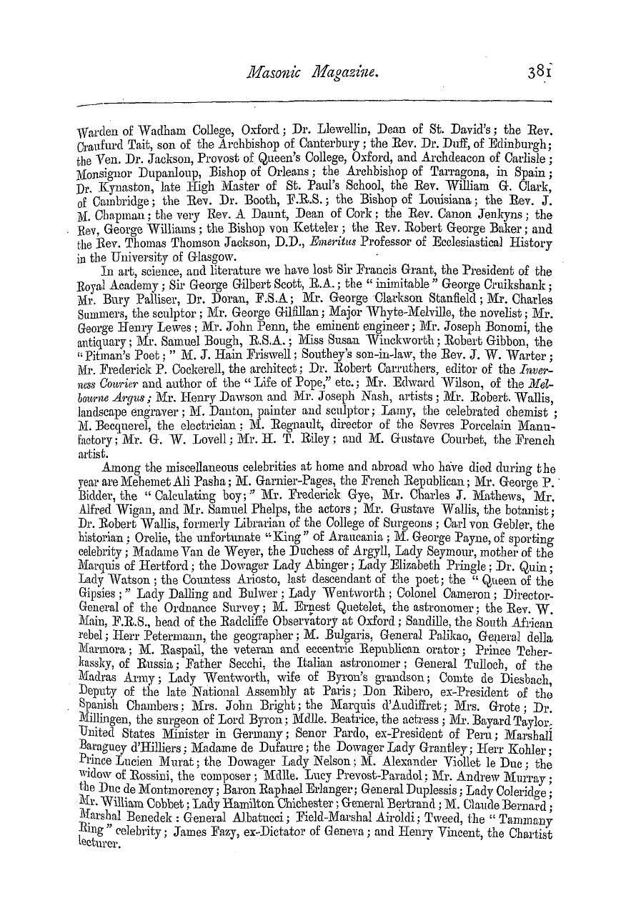 The Masonic Magazine: 1879-02-01 - Obituary For 1878.