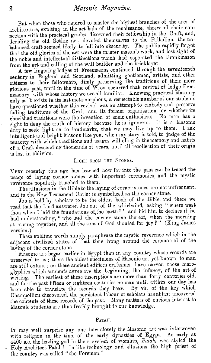 The Masonic Magazine: 1880-07-01 - A Lecture On The Antiquity Of Laying Corner Stones With Religious And Mystical Ceremonies.*