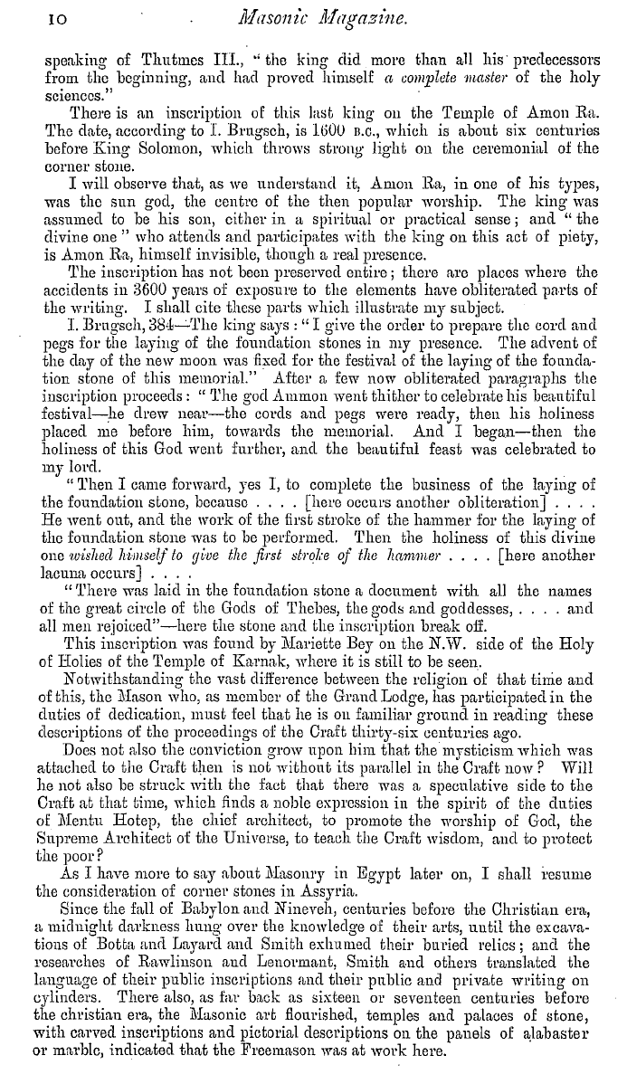 The Masonic Magazine: 1880-07-01 - A Lecture On The Antiquity Of Laying Corner Stones With Religious And Mystical Ceremonies.*