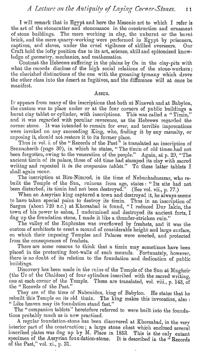 The Masonic Magazine: 1880-07-01 - A Lecture On The Antiquity Of Laying Corner Stones With Religious And Mystical Ceremonies.*