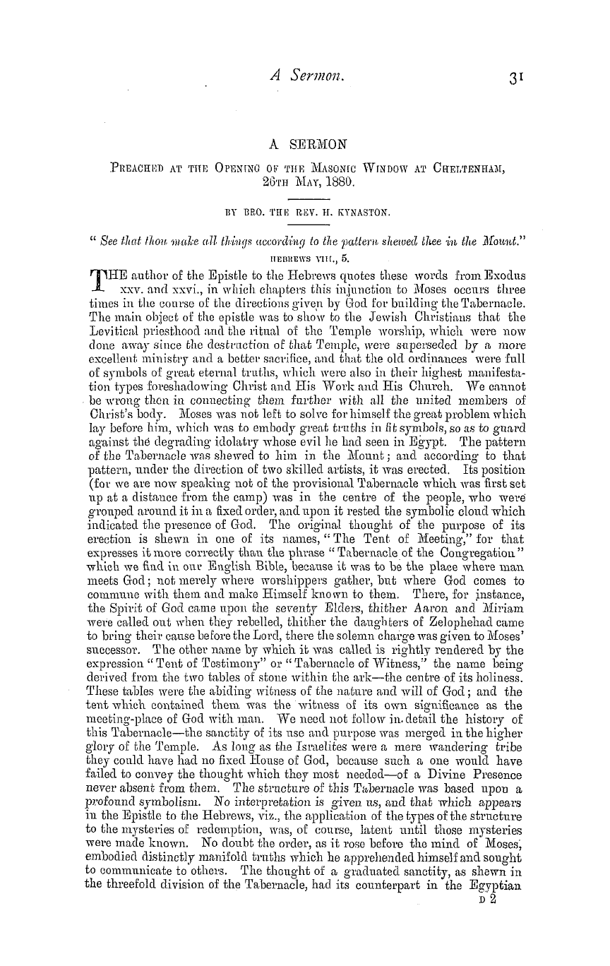 The Masonic Magazine: 1880-07-01 - A Sermon