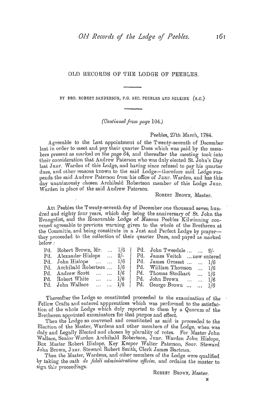 The Masonic Magazine: 1880-10-01 - Old Records Of The Lodge Of Peebles.