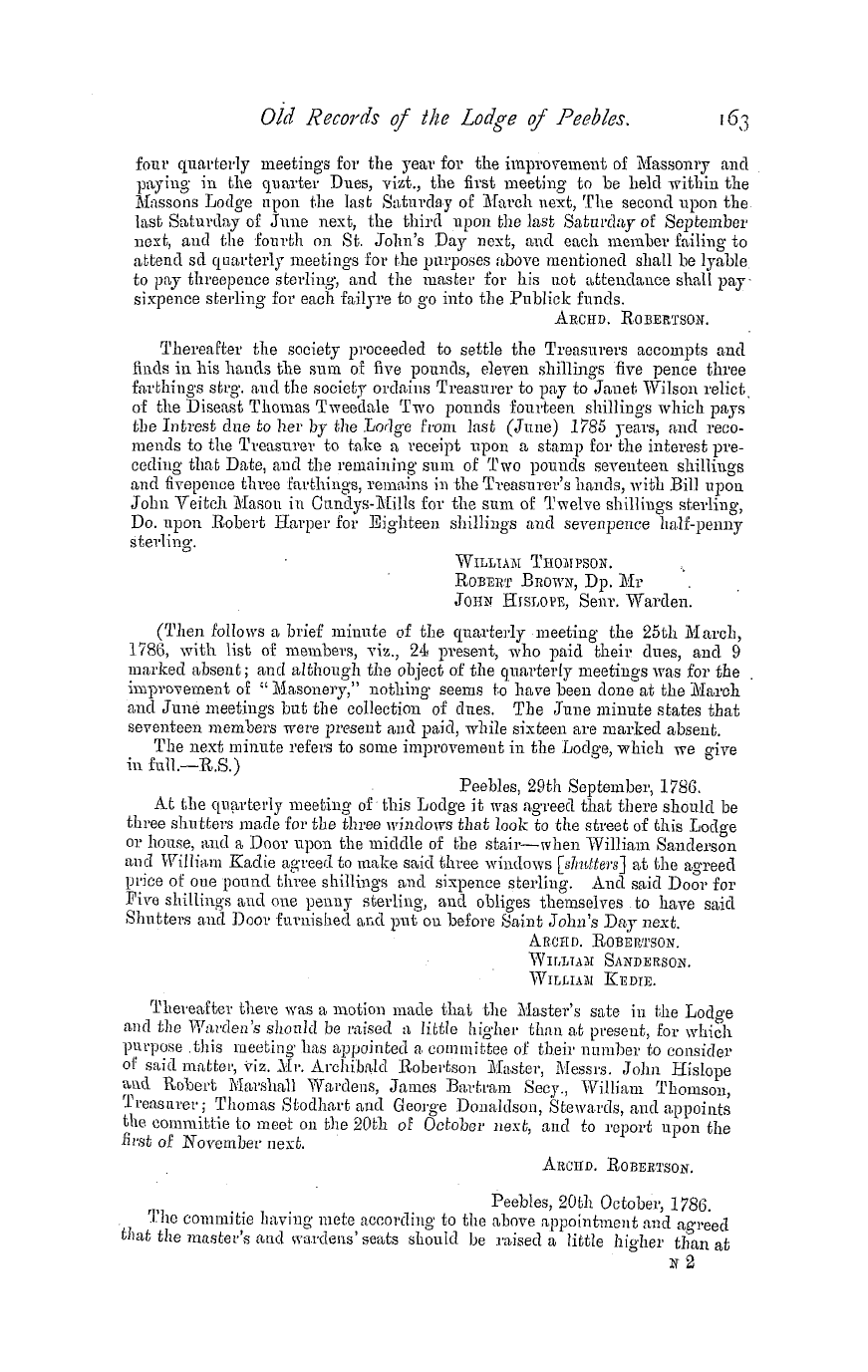 The Masonic Magazine: 1880-10-01 - Old Records Of The Lodge Of Peebles.