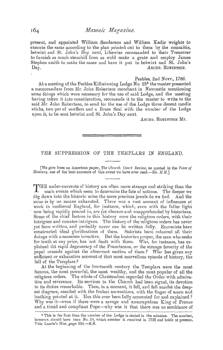 The Masonic Magazine: 1880-10-01 - Old Records Of The Lodge Of Peebles.