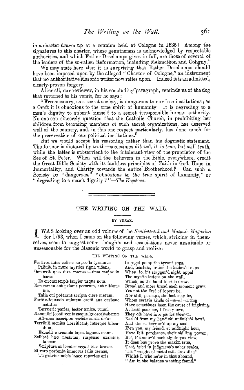 The Masonic Magazine: 1881-03-01 - The Writing On The Wall.