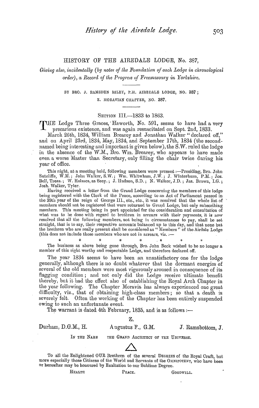 The Masonic Magazine: 1881-06-01 - History Of The Airedale Lodge, No. 387,