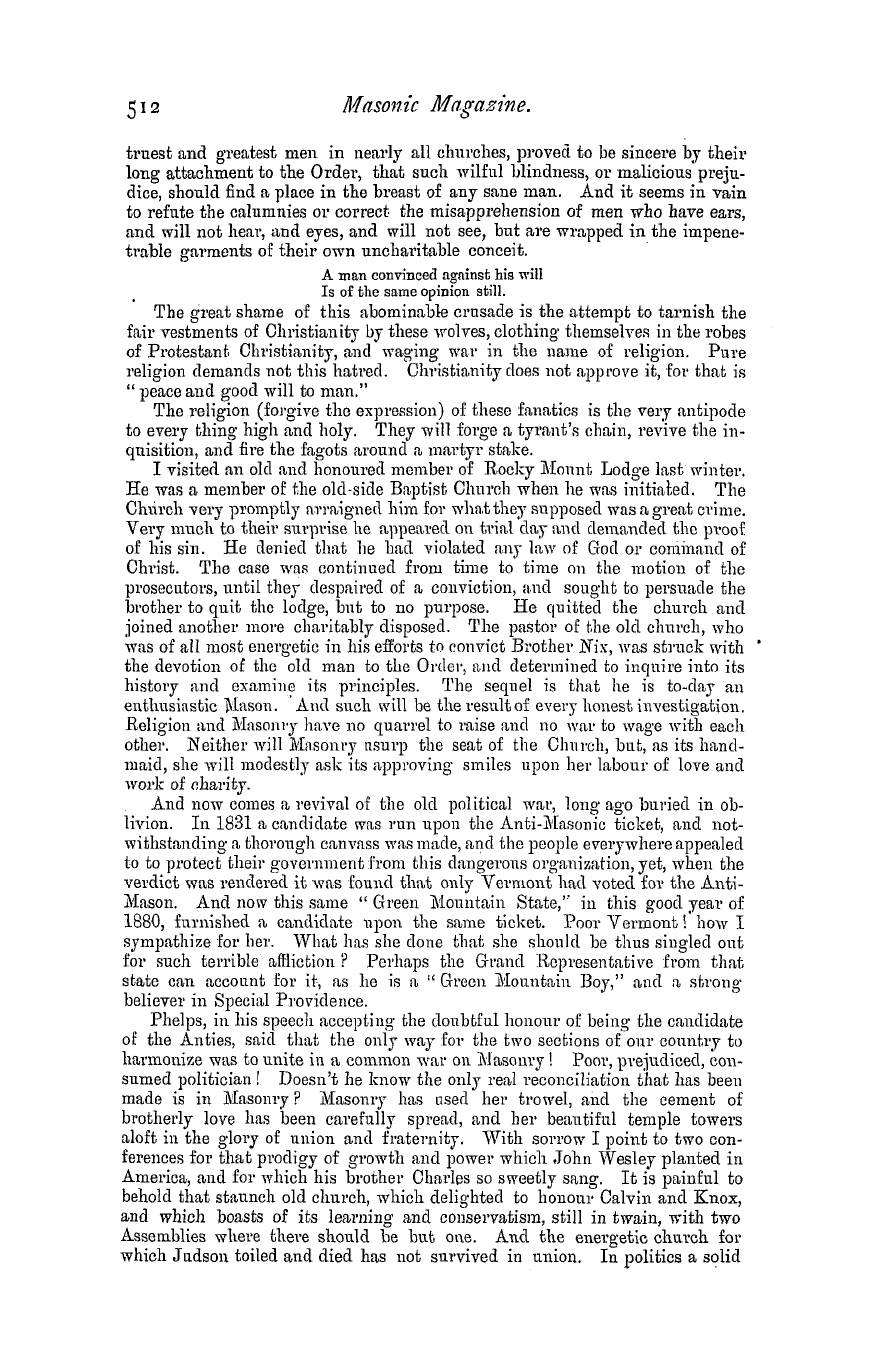 The Masonic Magazine: 1881-06-01 - Extract From An Address ,