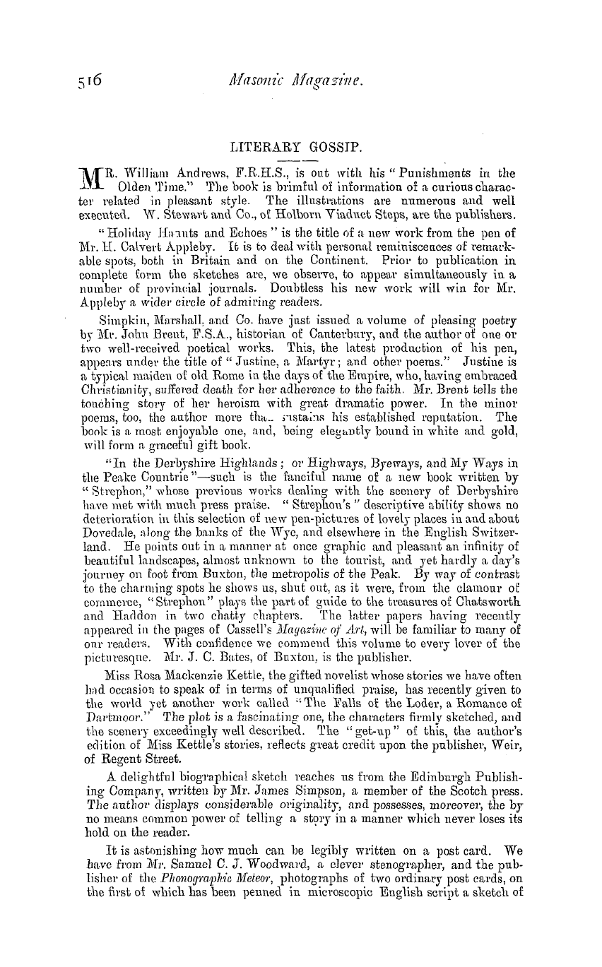 The Masonic Magazine: 1881-06-01 - Literary Gossip.