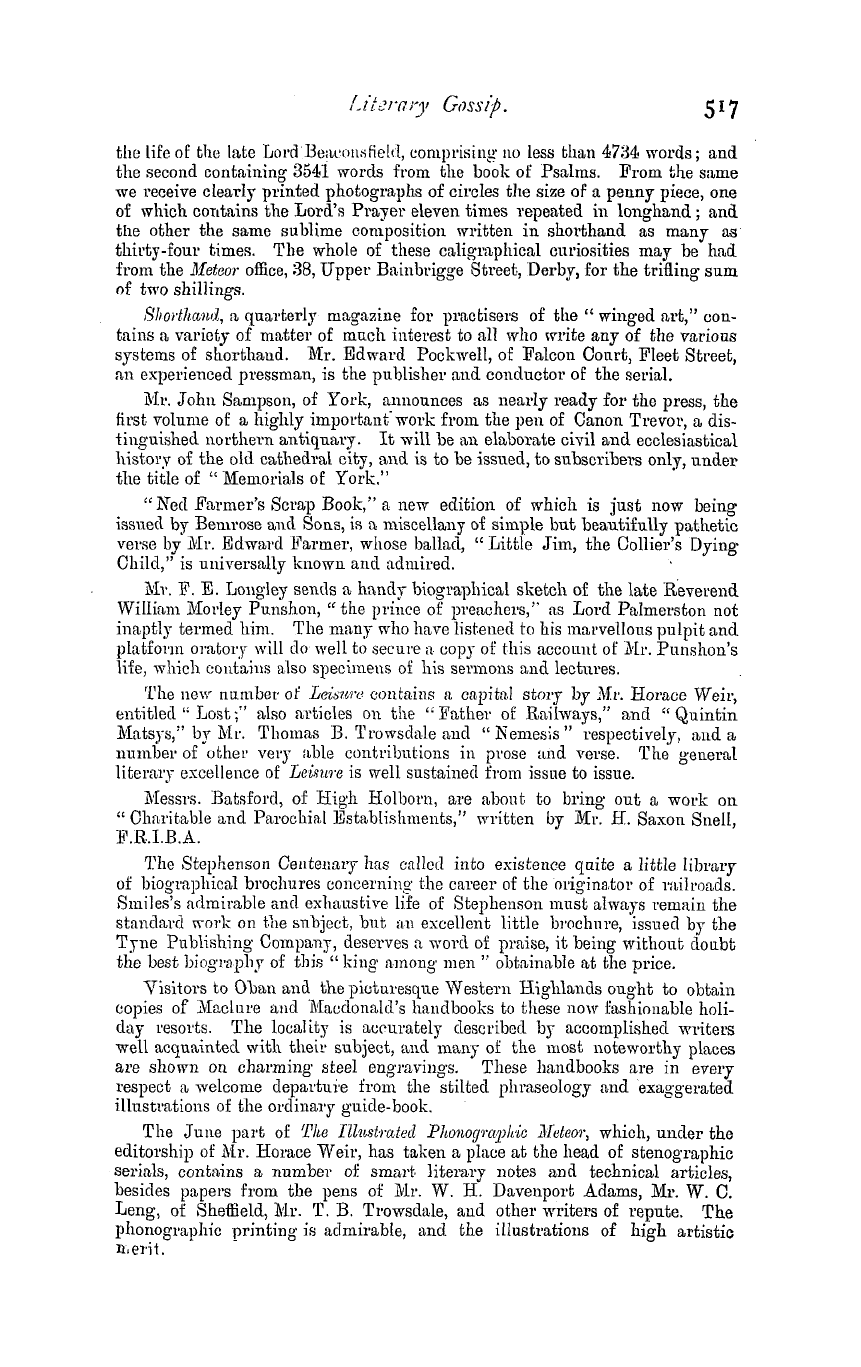 The Masonic Magazine: 1881-06-01 - Literary Gossip.