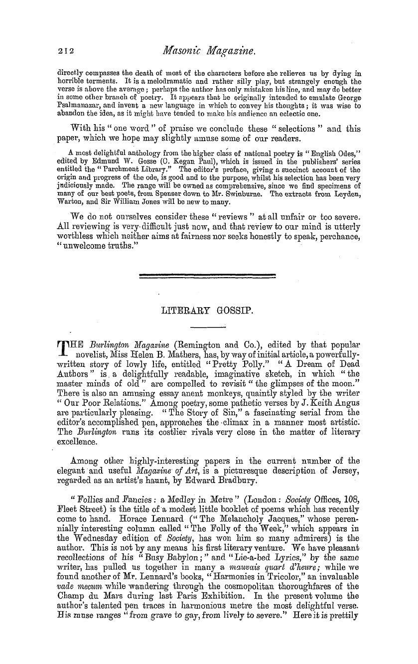 The Masonic Magazine: 1881-11-01 - Literary Gossip.