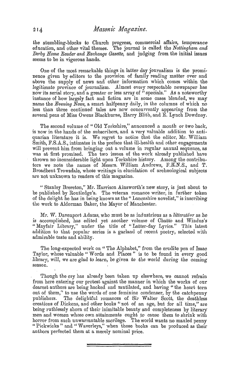 The Masonic Magazine: 1881-11-01 - Literary Gossip.