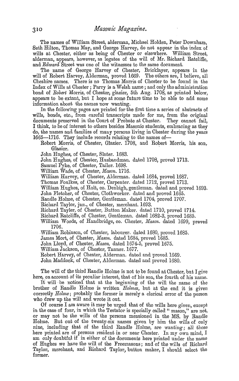 The Masonic Magazine: 1882-02-01 - Freemasonry In The Seventeenth Century ; Chester, 1650-1700—Appendix.