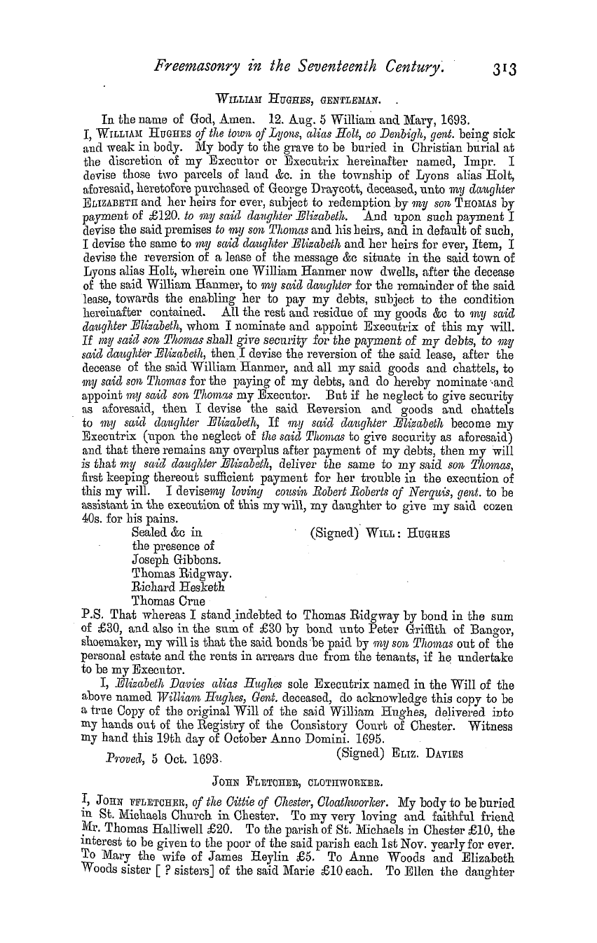 The Masonic Magazine: 1882-02-01 - Freemasonry In The Seventeenth Century ; Chester, 1650-1700—Appendix.