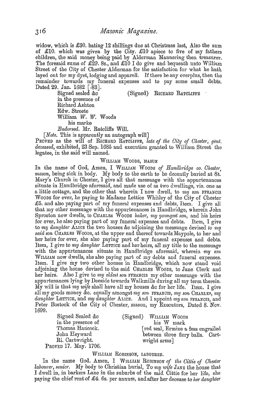 The Masonic Magazine: 1882-02-01 - Freemasonry In The Seventeenth Century ; Chester, 1650-1700—Appendix.