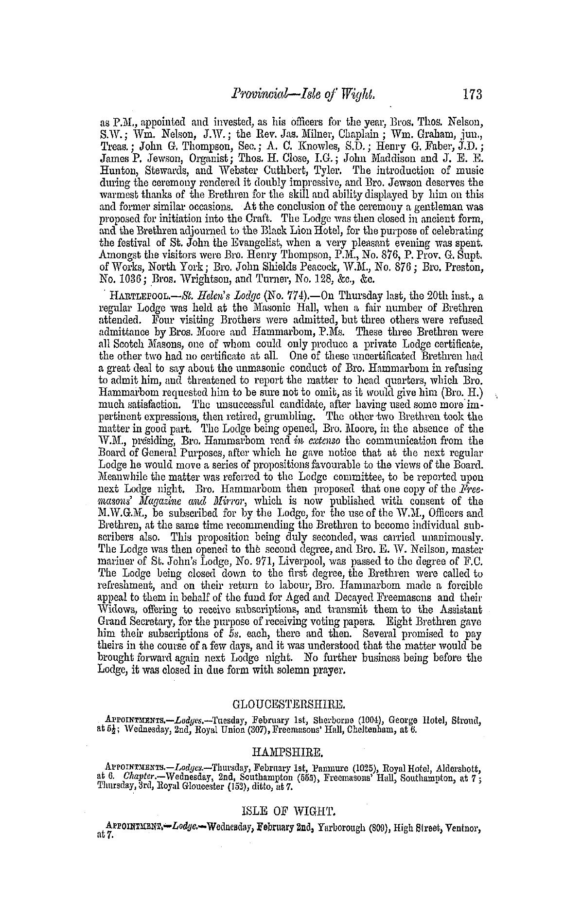 The Freemasons' Monthly Magazine: 1859-01-26 - Provincial.