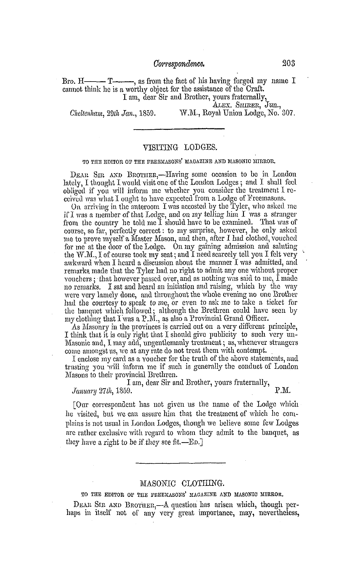 The Freemasons' Monthly Magazine: 1859-02-02 - Masonic Impostors.