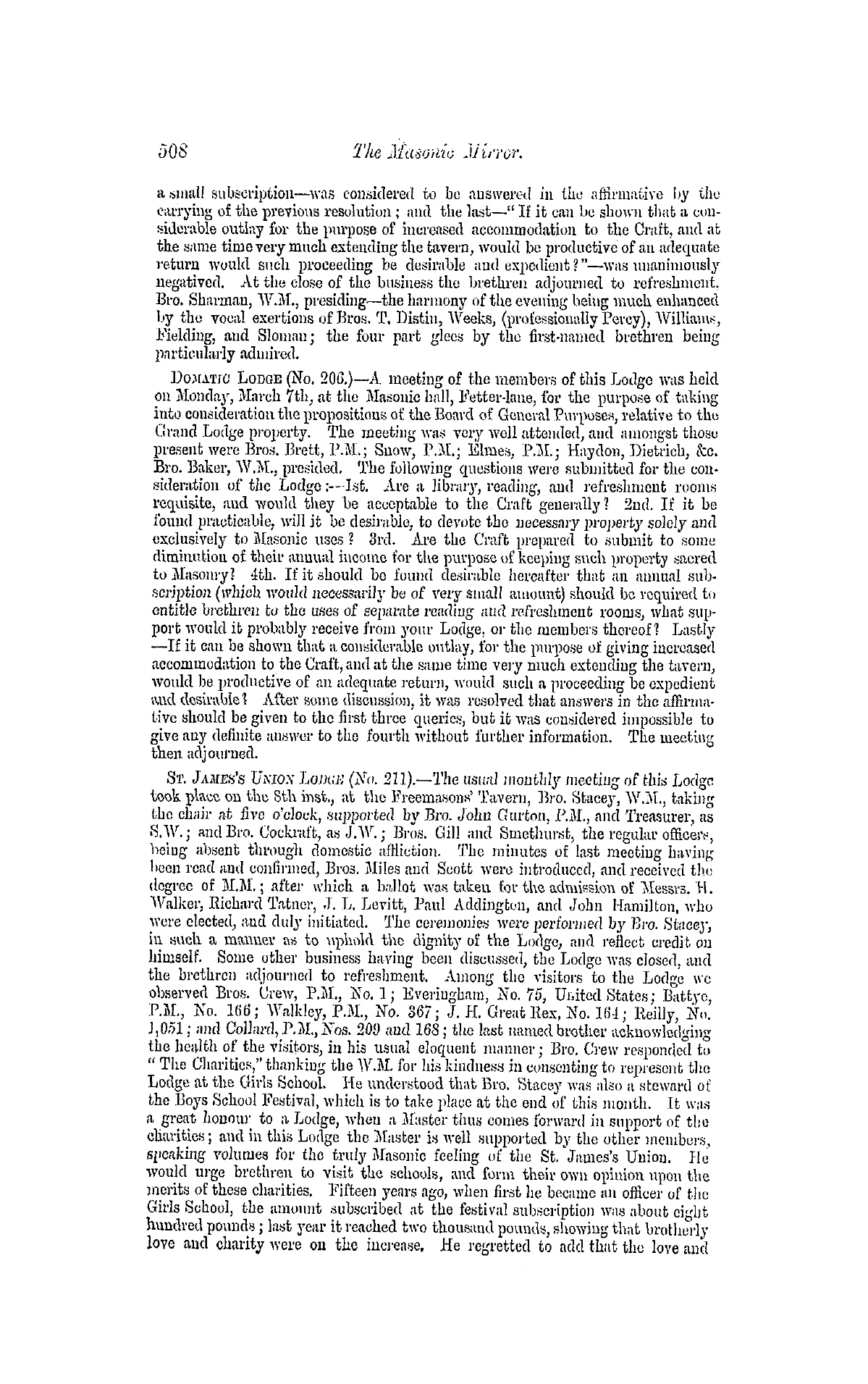 The Freemasons' Monthly Magazine: 1859-03-16 - Metropolitan.