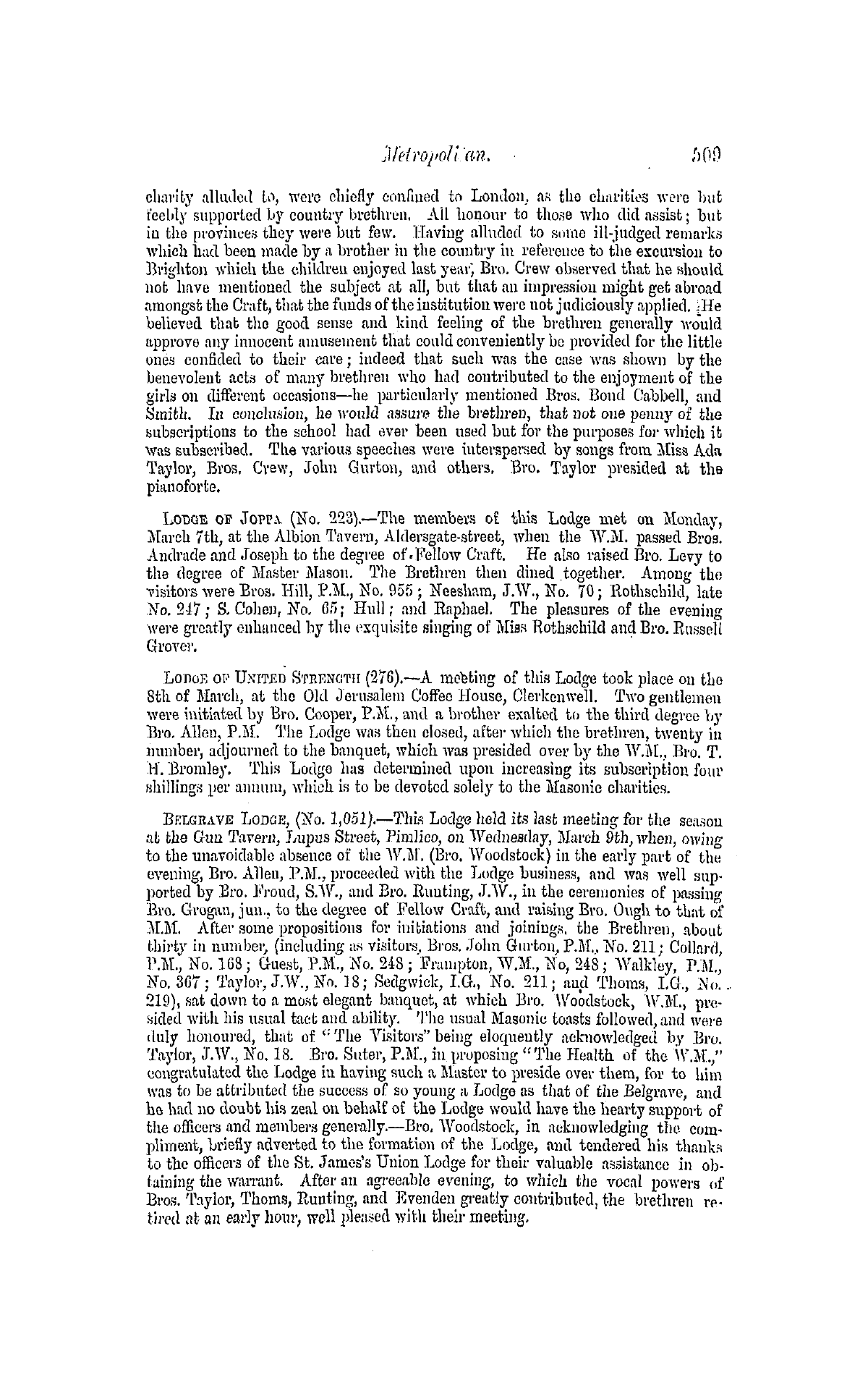 The Freemasons' Monthly Magazine: 1859-03-16 - Metropolitan.